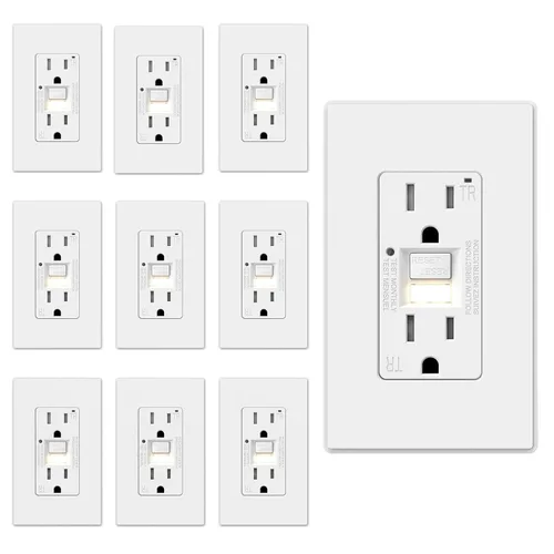 Miniatura 10 de ELEGRP Toma GFCI con luz nocturna, toma eléctrica GFI de autoprueba de 15 amperios, diseño más delgado, receptáculo GFCI resistente a manipulación