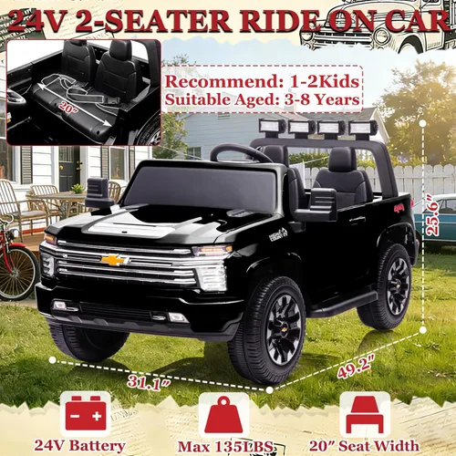 Miniatura 2 de NEWQIDA Coche eléctrico de 24 V para niños con control remoto, licencia Chevrolet Silverado HD, batería de 7ah, vehículo de juguete tipo Ride-on