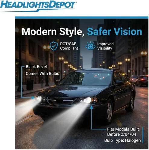 Miniatura 3 de HEADLIGHTSDEPOT Juego de faros halógenos compatible con Chevrolet Impala 2000-2004