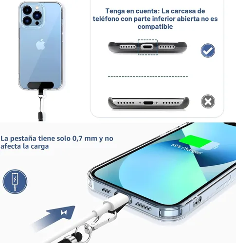 Miniatura 2 de CACOE Cordón para teléfono celular 2 piezas - 1 pieza correa ajustable para el cuello, 1 pieza correa de muñeca, 2 piezas almohadillas, cruzado Negro