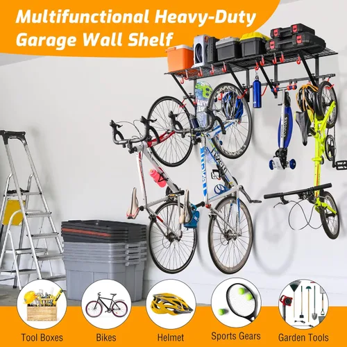 Miniatura 2 de PLKOW Estantería de pared de garaje incluye ganchos para bicicleta, estantería de garaje ajustable y resistente para montaje en pared