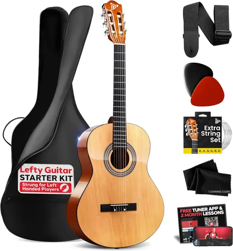 Miniatura 10 de Pyle Kit de guitarra acústica para principiantes, instrumento de madera de tamaño junior 3/4 con kit completo de accesorios, púas, correa