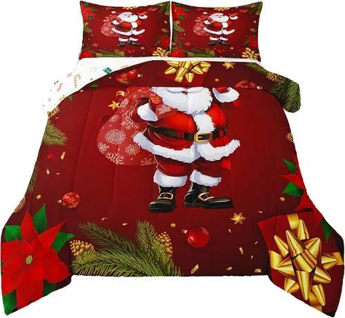 Erosebridal Juego de edredón de Papá Noel tamaño matrimonial para niños y niñas, edredón de plumón de Feliz Navidad, juego de ropa de cama para