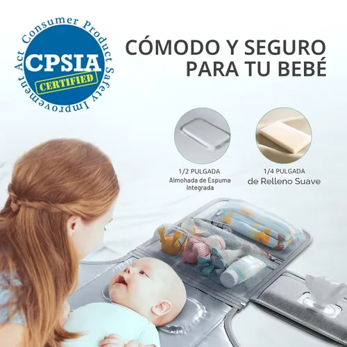 Miniatura 2 de Alatino Cambiador de pañales portátil para bebé, cambiador de viaje desmontable con bolsillo para toallitas para bebés, regalos para baby shower