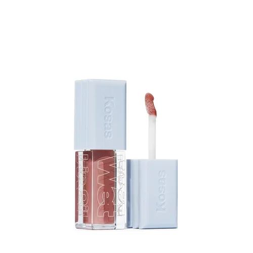 Kosas Wet Lip Oil Gloss - Tratamiento hidratante para dar volumen a los labios con ácido hialurónico y péptidos, acabado no pegajoso (Unbuttoned)