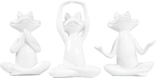 Miniatura 9 de Suoedd Juego de 3 figuras de rana negra para decoración de yoga, estatuas de yoga de rana para sala de estar moderna, mesa, oficina, estantería