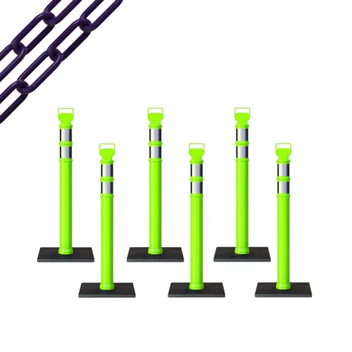 Miniatura 62 de Trafford Industrial - Paquete de 6 postes de delineador de 45 pulgadas, collares reflectantes de 3 pulgadas, base de goma de 10 libras