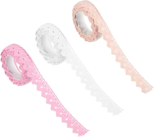 PATIKIL Cinta de encaje autoadhesiva de 0.6 pulgadas de ancho, 2 yardas, paquete de 3 calcomanías de algodón con ribete Washi para manualidades,