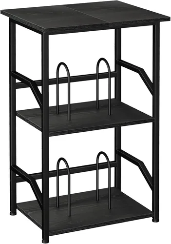 LOAKEKEL Soporte para tocadiscos con almacenamiento de vinilo, mesa auxiliar de 3 niveles con estante, soporte giratorio alto con divisores