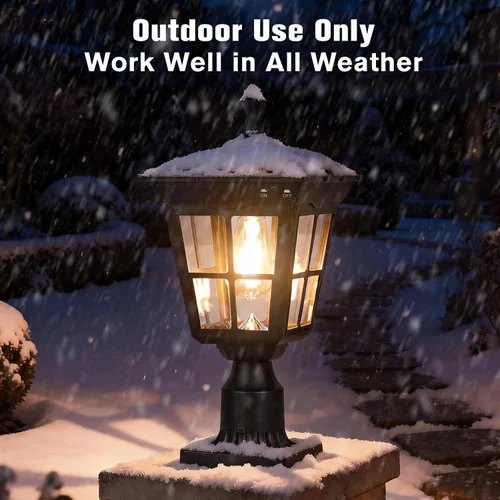 Miniatura 6 de Lámpara solar de poste de luz de aluminio fundido, impermeable, luces de pilar LED con vidrio para exteriores del atardecer al amanecer, luz solar
