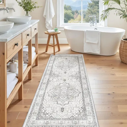Miniatura 457 de Madane Tapete lavable de 2 x 10 pies para pasillo, cocina, recibidor, clásico, suave, antideslizante para interiores, casa de campo, baño, sala