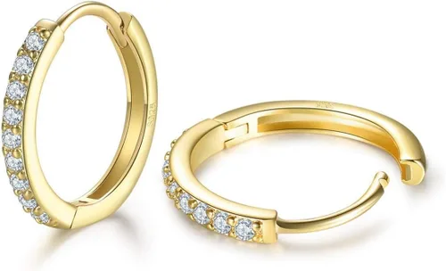 Miniatura 5 de Aretes pequeños en forma de círculo de plata de ley 925 con circonia cúbica, 3 pares de aros chapados en oro blanco de 14 quilates para piercing