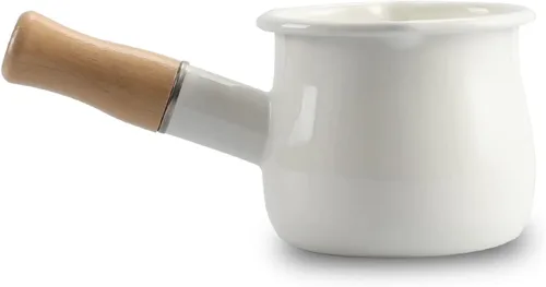 Miniatura 10 de Mini Olla de Leche Esmaltada de 0.6 Cuartos Mango de Madera Aislado 2 Picos Vertedores Calentador de Alimentos Pequeño Cacerola Bonita (D015, Morado)