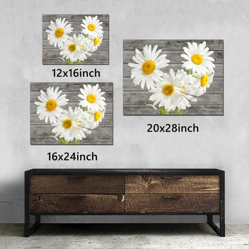 Miniatura 6 de TAOMI Arte de pared de margaritas con estampado de flores blancas para dormitorio, póster floral amarillo en escala de grises, imagen de grano