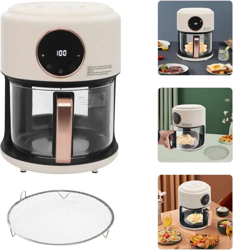 Miniatura 5 de Freidora de aire turbo de vidrio de 4.2L, freidora aireada visible de 360° 110V, pantalla táctil digital de 1200 W para hogar y restaurante