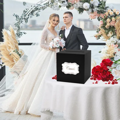 Miniatura 5 de WNINK Caja de tarjetas negra, caja de recepción de tarjetas de regalo para graduaciones, fiestas de cumpleaños, recepciones de boda, despedidas
