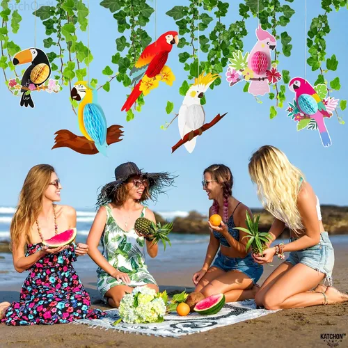 Miniatura 7 de KatchOn, Decoraciones grandes de pájaros tropicales – 12 x 5.3 pulgadas Decoraciones temáticas de selva, decoraciones de fiesta Luau, decoraciones