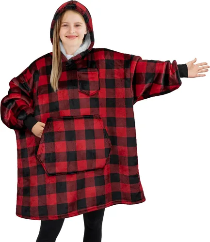 PAVILIA Sudadera Manta Ponible para Niños y Niñas, Sudadera con Capucha Gigante Cálida y Acogedora, Forro Polar Sherpa con Capucha y Mangas de