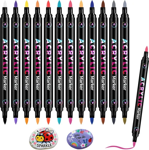 12 marcadores de pintura acrílica de doble punta, 24 colores en total, 2 en 1, rotuladores de doble punta, juego de marcadores artísticos para