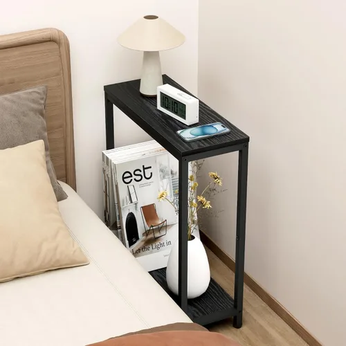 Miniatura 7 de SLEEPING LAMB Mesa auxiliar estrecha pequeña para espacio pequeño, mesa auxiliar de sofá de 2 niveles, mesa de noche delgada para sala de estar