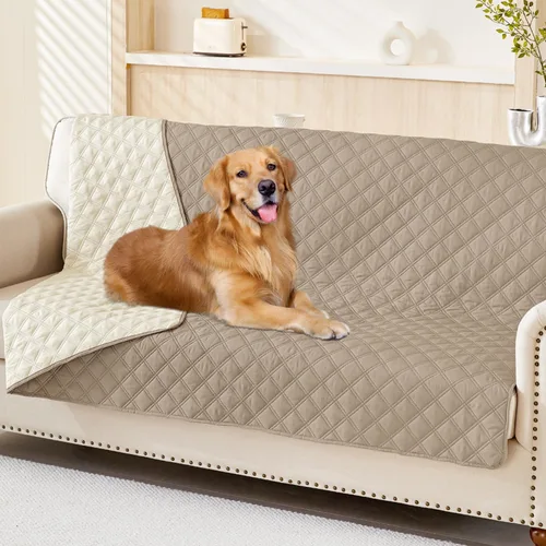 Miniatura 61 de Smiry Funda impermeable para cama de mascota, suave y lavable, para muebles, cama, sofá, reversible, a cuadros (30 x 53 pulgadas, color beige/beige)