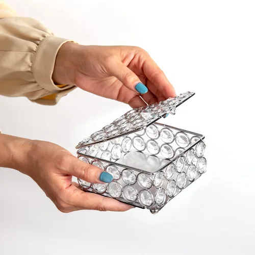 Miniatura 3 de Feyarl Caja de joyería de cristal, aretes, anillos, organizador del tesoro, caja de recuerdo con tapa para decoración de tocador, habitación