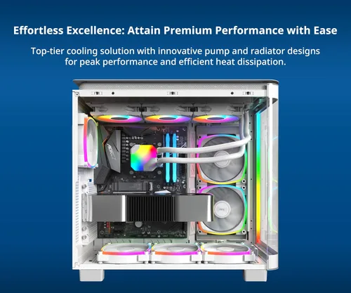 Miniatura 39 de MONTECH HyperFlow Digital 240 - Enfriador líquido de CPU, AIO de 9.449 in con bomba de 3100 RPM, 2 ventiladores E28 ARGB de 4.724 in, pantalla