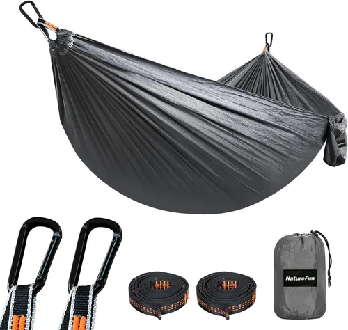 Miniatura 24 de NATUREFUN Hamaca ultraligera para viajes y camping Capacidad de carga de 300 kg, transpirable, de secado rápido Incluye 2 mosquetones premium, 2
