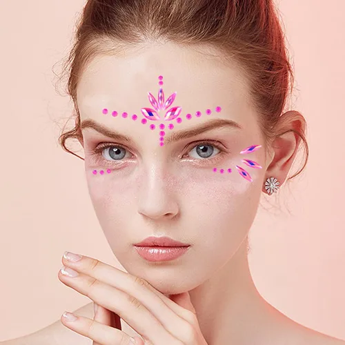 Miniatura 6 de Gemas Faciales de Sirena Joyas Adhesivas para Halloween Cuerpo Ojos Cara Joyas Gemas para Festivales Rave Tatuaje con Purpurina Cristales Rosa
