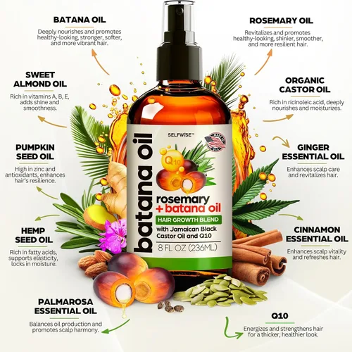 Miniatura 3 de SELFWISE Aceite de batana para el crecimiento del cabello con ricino de romero, 100% puro, orgánico, prensado en frío, sin refinar de Honduras por