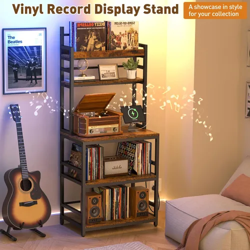 Miniatura 7 de Soporte para tocadiscos con almacenamiento de vinilo, soporte giratorio de 5 niveles con capacidad para más de 500 álbumes, mesa grande