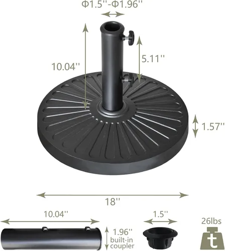 Miniatura 3 de EliteShade USA Base de Sombrilla Soporte Market Patio Exterior Resistente Portasombrillas con Patrón Radial Cóncavo, Negro