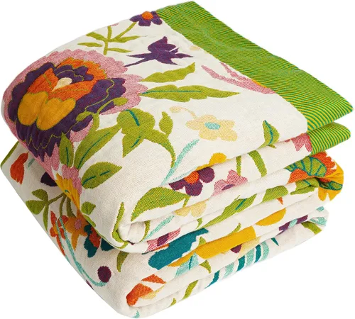 Miniatura 48 de VANJOROY - Manta bohemia de 100% algodón orgánico, transpirable, ultrasuave, decoración rústica, manta decorativa con diseño floral para todas