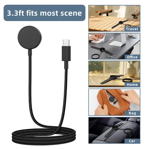 Miniatura 4 de Cargador USB-C de 3.3 pies compatible con Samsung Galaxy Watch 8/8 Classic/7/Ultra/6/6 Classic/5/5 Pro/4/4 Classic/3/Active 2/Active, cable de carga