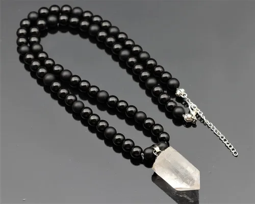 Miniatura 101 de Colgante de turmalina cruda natural, Collar de cuentas de ónix negro genuino, Collar de piedra negra, Collar de piedras preciosas, Cuentas de 0.315