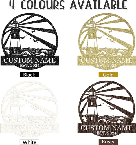 Miniatura 8 de Letreros de faro de metal personalizados Arte de pared de cabina al aire libre personalizado para playa costera Letrero de apellido Regalo