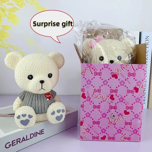 Miniatura 5 de Alcancía de oso de peluche de dibujos animados de resina, lindo oso monedero, caja de monedas, caja de ahorro de monedas para regalo de niños