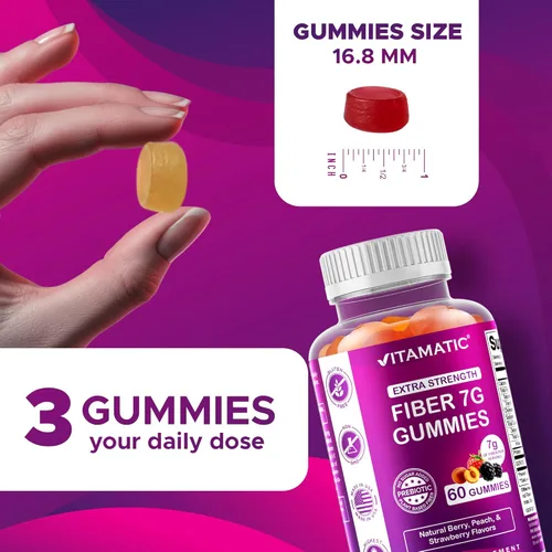 Miniatura 5 de Vitamatic Gomitas de fibra prebiótica para adultos – 7g de fibra por porción – 60 gomitas a base de pectina de fuerza extra, sin azúcar añadida