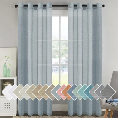 Miniatura 122 de H.VERSAILTEX Cortinas de 96 pulgadas de largo, cortinas de lino/cortinas transparentes de mezcla de lino natural/paneles/cortinas para sala