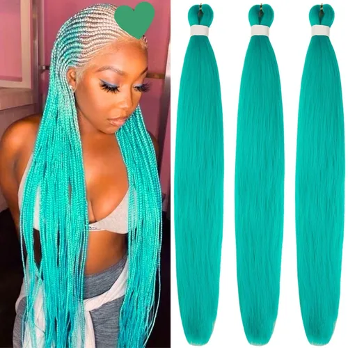 Cabello trenzado verde azulado preestirado, hipoalergénico, sintético, color azul aguamarina, para trenzas y giros, extensiones de cabello largo