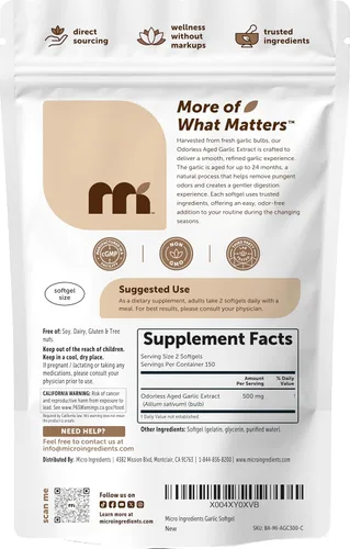 Miniatura 7 de Micro Ingredients Ajo inodoro, 300 cápsulas blandas Extracto de ajo de 2 años de edad Bulbo Allium Sativum cultivado Suplementos herbales