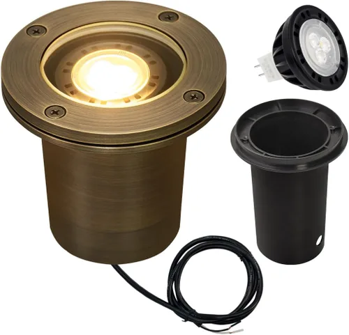 Miniatura 9 de MALORY Luces de Paisaje de Bajo Voltaje, (4.6''A) Cubierta Superior de Latón 12V Luces Empotradas en el Suelo para Exteriores, Iluminación LED