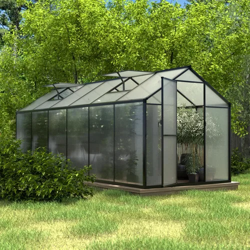 VEIKOU Invernadero de 6 x 12 pies para exteriores, estructura de remache mejorada con 2 rejillas de ventilación, puerta con cerradura, policarbonato