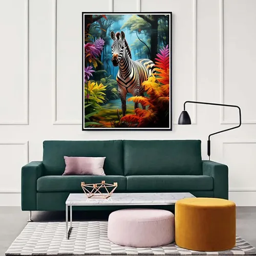 Miniatura 3 de Zariocy Kits de arte de diamantes 5D para adultos, cebra, pintura de bricolaje con arte de diamantes, arte redondo de diamante, pinturas
