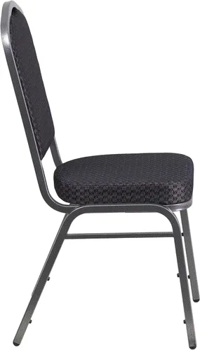 Miniatura 8 de Flash Furniture HERCULES Series - Silla apilable para banquetes con respaldo de corona en tela negra con estampado, marco de vena plateada Tela