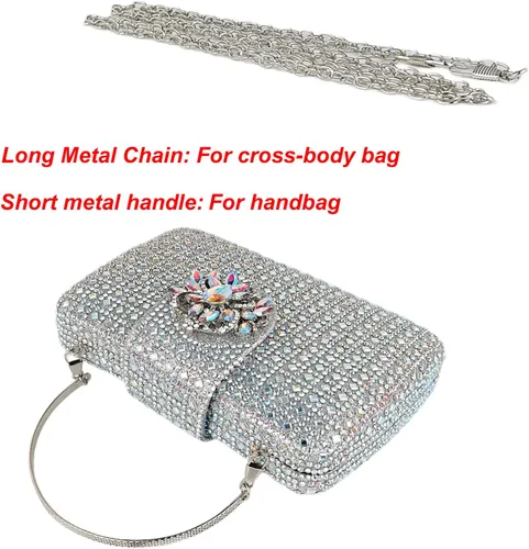 Miniatura 5 de Bolso de noche único con diamantes de imitación brillantes para mujer, bolso de embrague floral Sparkly, Rhinestone, Unique, Floral
