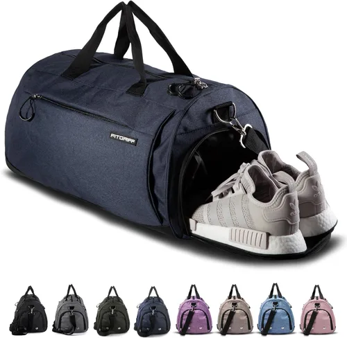 Fitgriff Bolsa de gimnasio para hombres y mujeres con compartimento para zapatos y artículos húmedos, bolsa de lona para viajes, deportes, fitness y