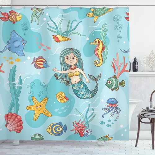 Miniatura 118 de set de cortina para baño decorativa de tela de poliéster con ganchos