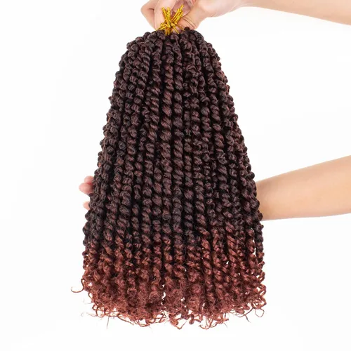 Miniatura 18 de Leeven Cabello de Ganchillo para Mujeres 16 Pulgadas Cabello de Passion Twist Pre-Retorcido 8 Paquetes Ombre Marrón Pre-Enrollado Bomb Crochet #T30