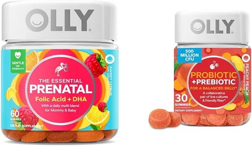 OLLY The Essential Gomitas multivitamínicas prenatales, suministro para 30 días (gomitas), dulce, ácido fólico y probiótico + gomita prebiótica,
